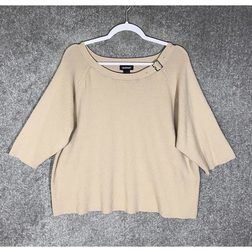 Vintage Avenue 3/4 Sleeve Buckle Neckline Knit Top Womens Size 22/24 Tan